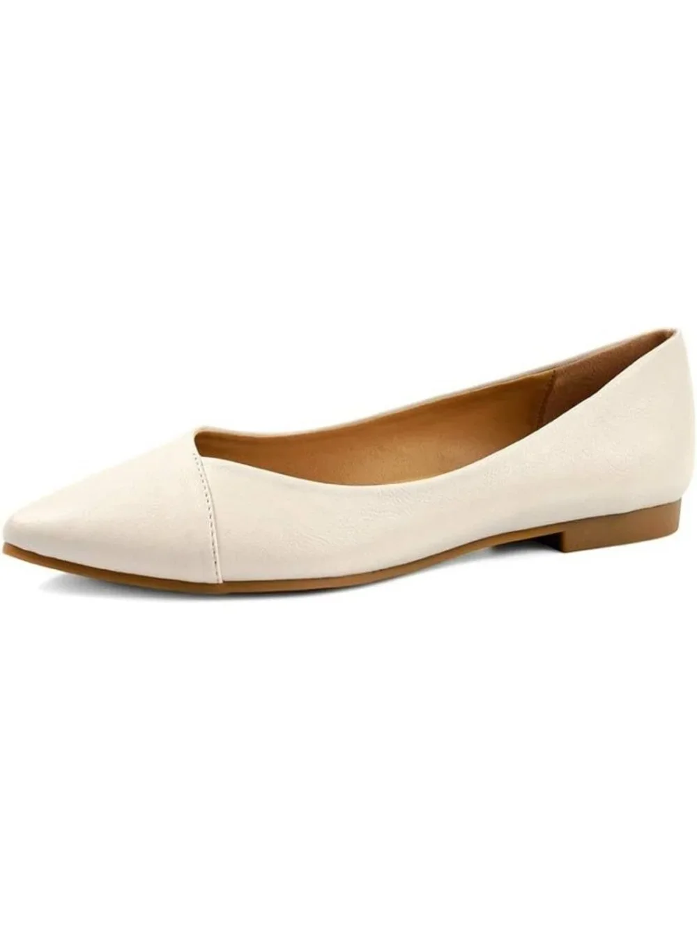 Women's Nude Faux Leather Slip On Ballet Flats Casual Comfort Flats Shoes
